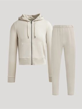 True Classic Women's Oatmeal Crop Zip Hoodie & Relaxed Jogger Set Size Med NWT